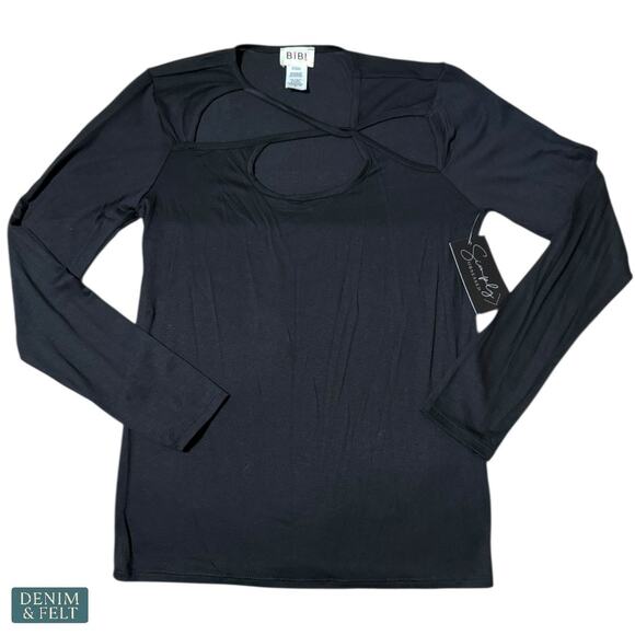 NEW Bibi Boutique Black Cutout Long Sleeve Trendy Modern Night-Out Top Small - Picture 2 of 7